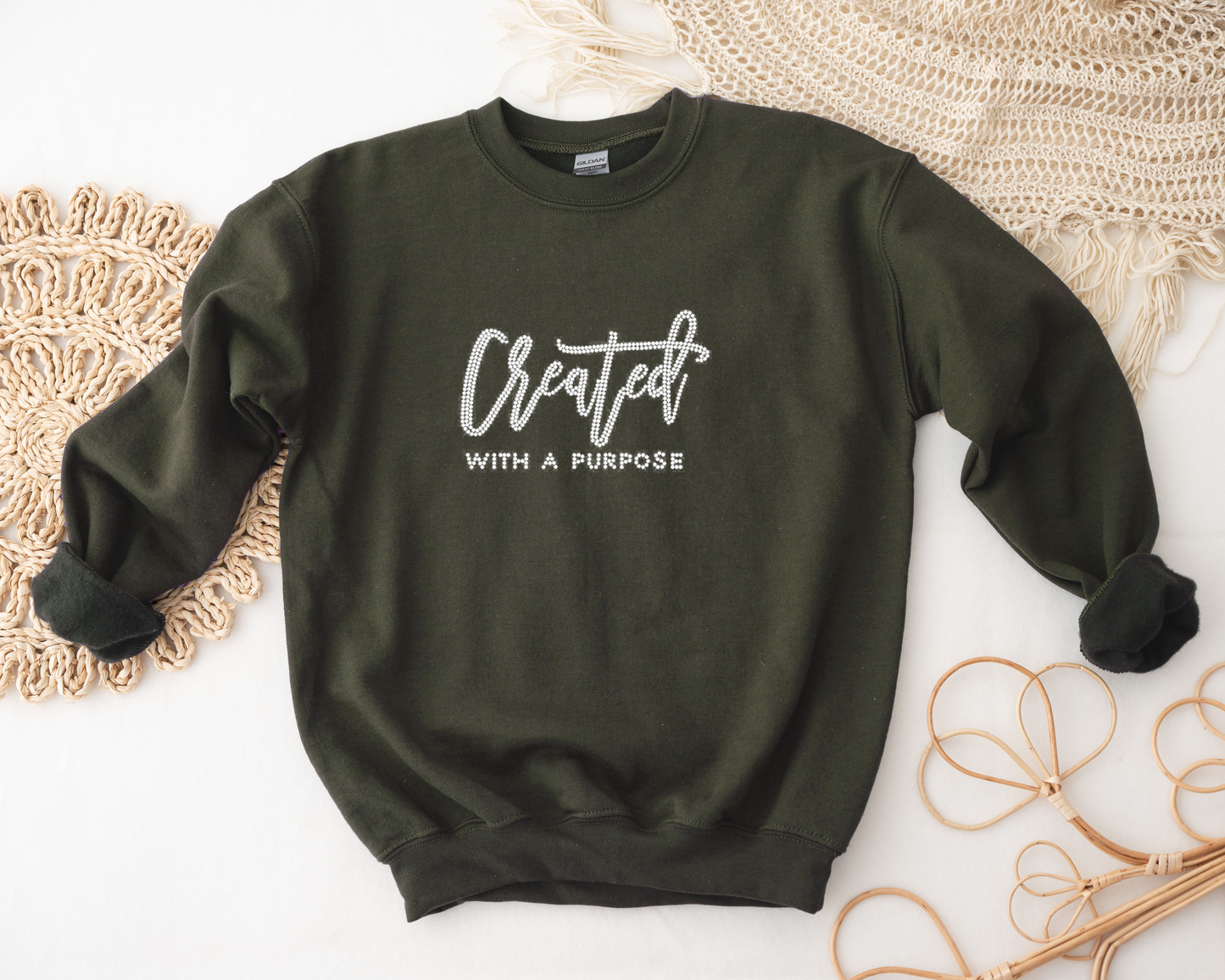 Created with a purpose Rhinestone hoodies/sweatshirts