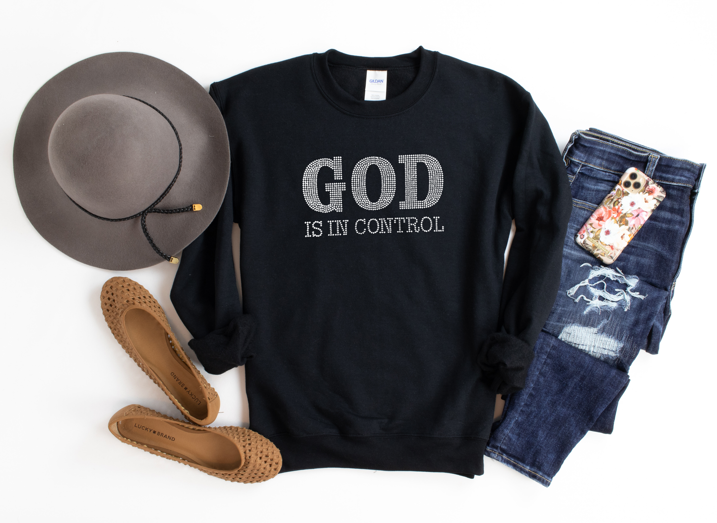 God is in Control Rhinestone hoodies/sweatshirts