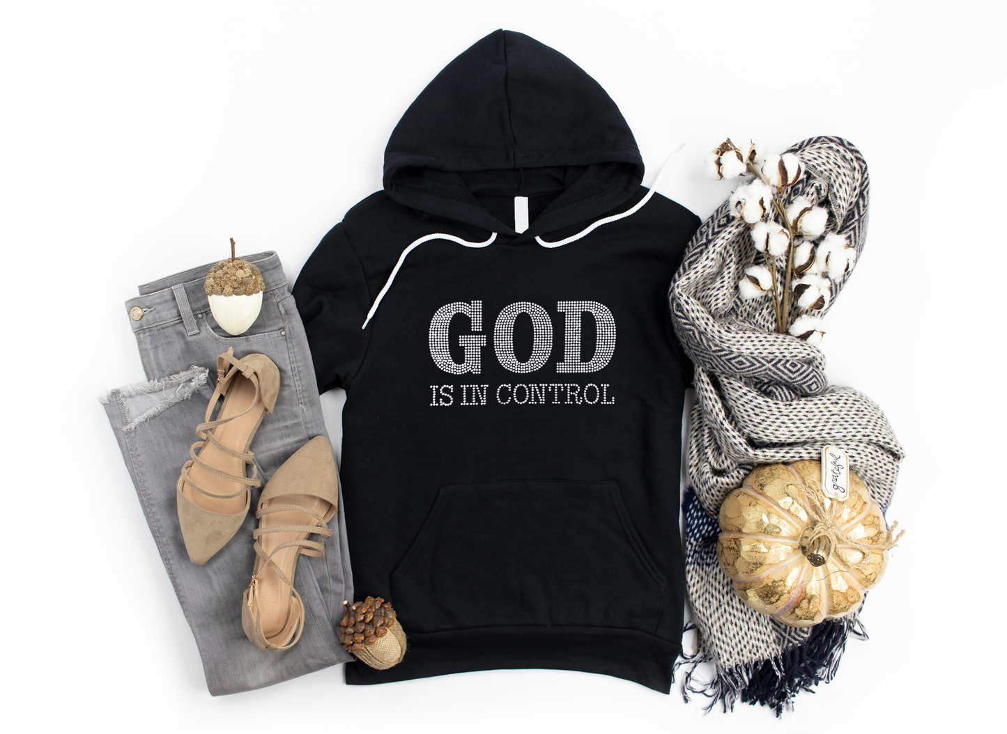 God is in Control Rhinestone hoodies/sweatshirts