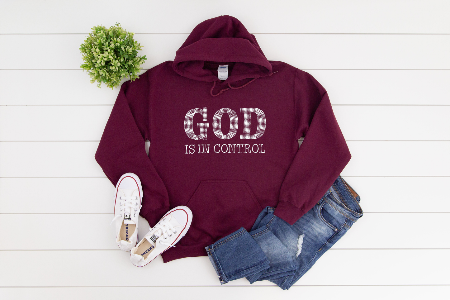 God is in Control Rhinestone hoodies/sweatshirts