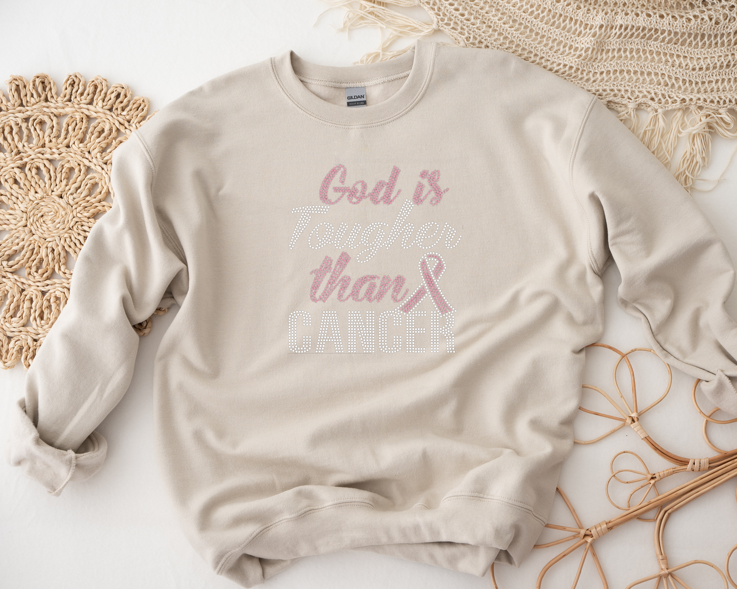 God is tougher than cancer Rhinestone hoodies/sweatshirts