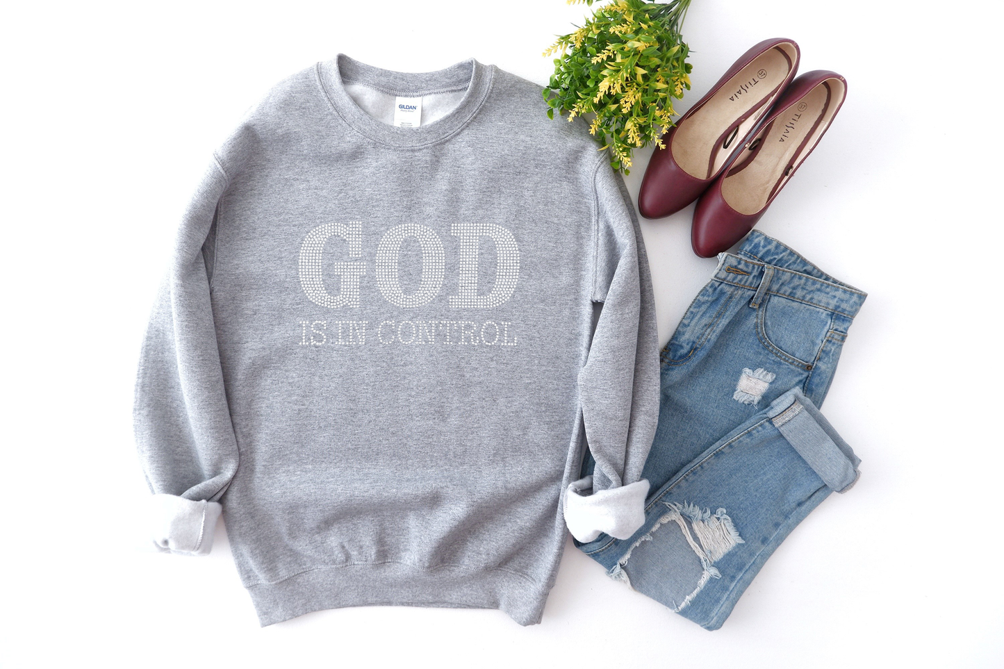 God is in Control Rhinestone hoodies/sweatshirts