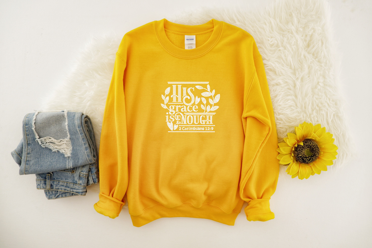His grace is enough Rhinestone hoodies/sweatshirts