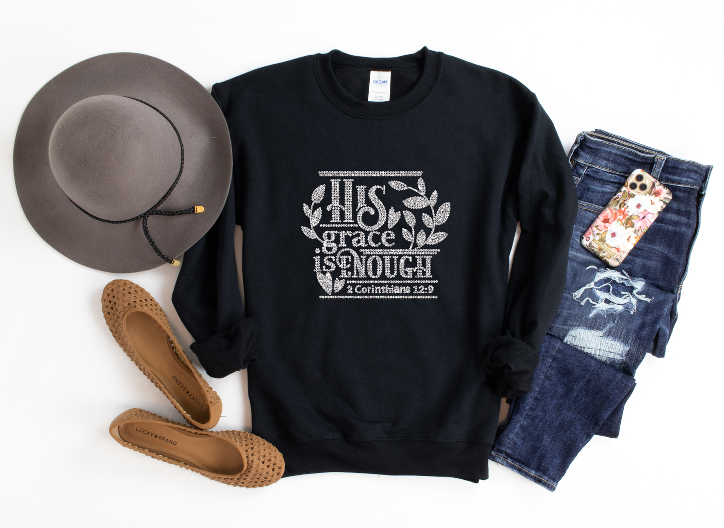 His grace is enough Rhinestone hoodies/sweatshirts