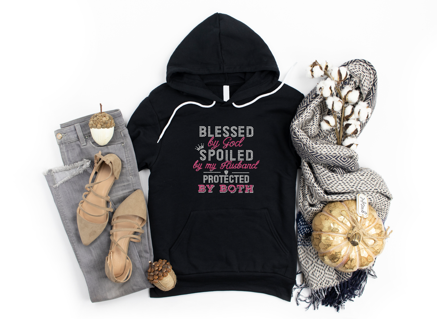 Blessed by God Spoiled by my Husband Rhinestone hoodies/sweatshirts