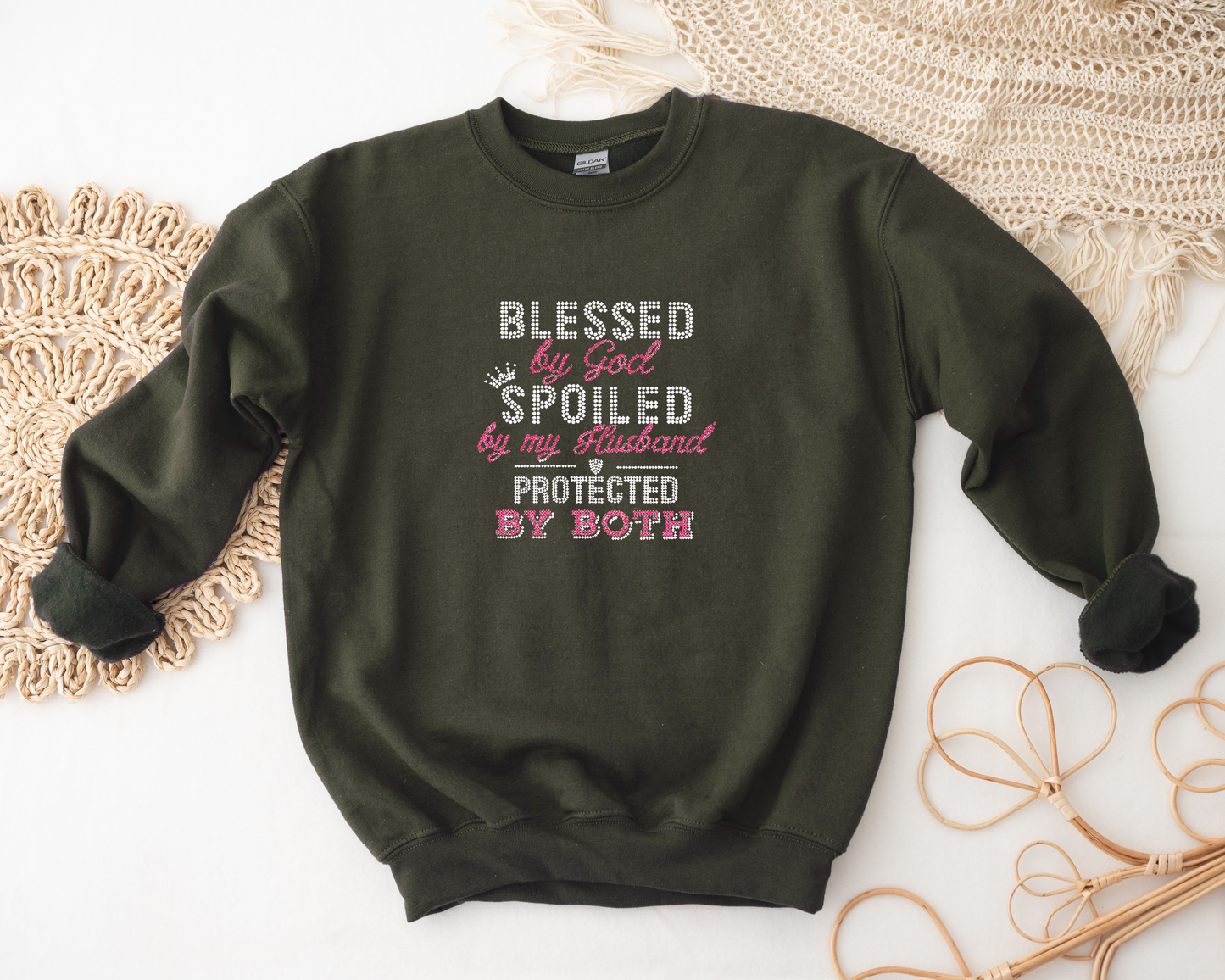 Blessed by God Spoiled by my Husband Rhinestone hoodies/sweatshirts
