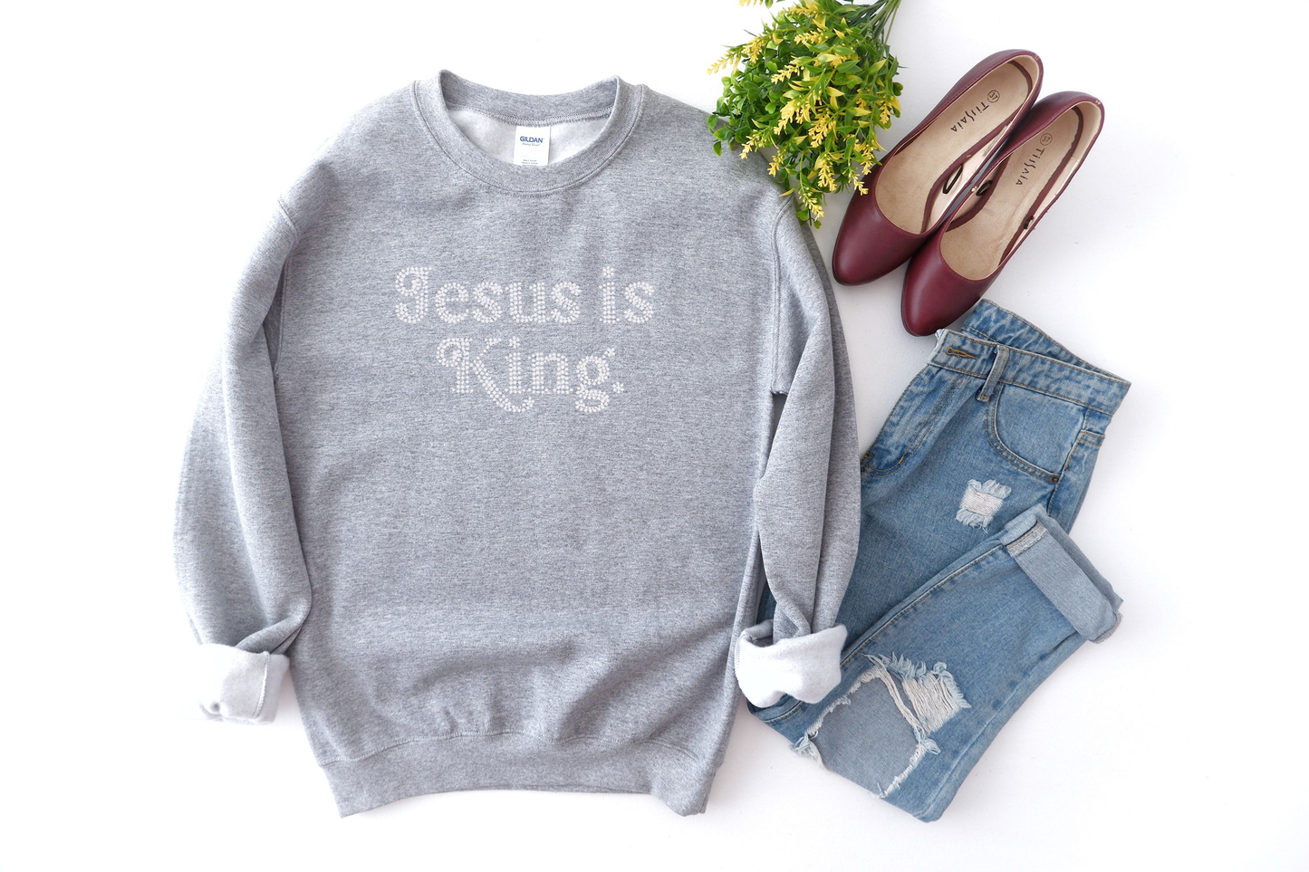Jesus is King Rhinestone hoodies/sweatshirts