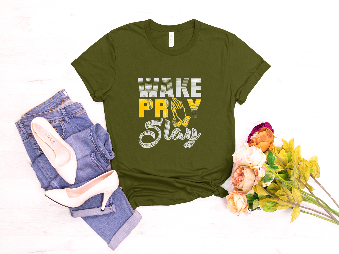 Wake Pray Slay Rhinestone T-Shirt