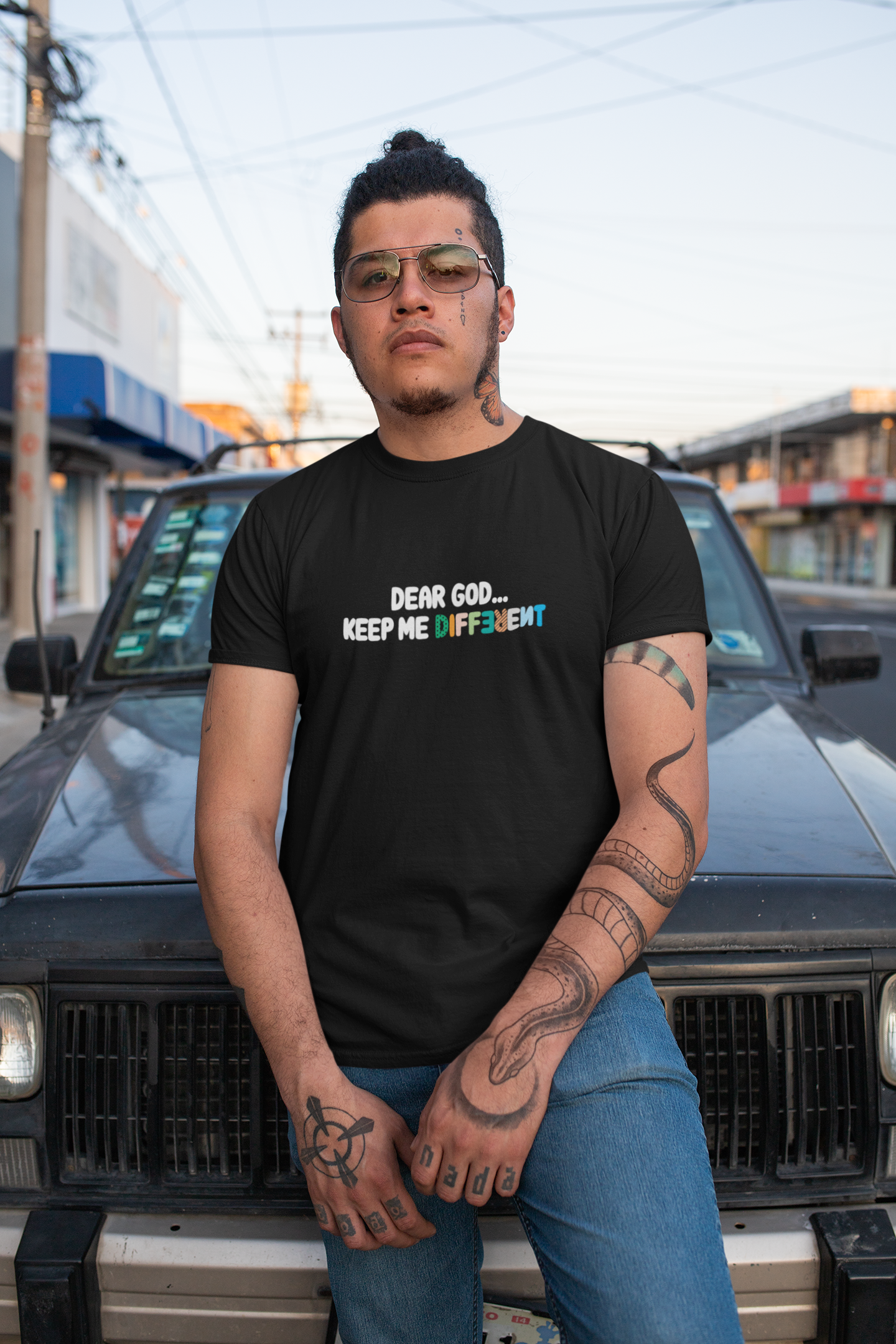 Dear God Keep Me Different tee