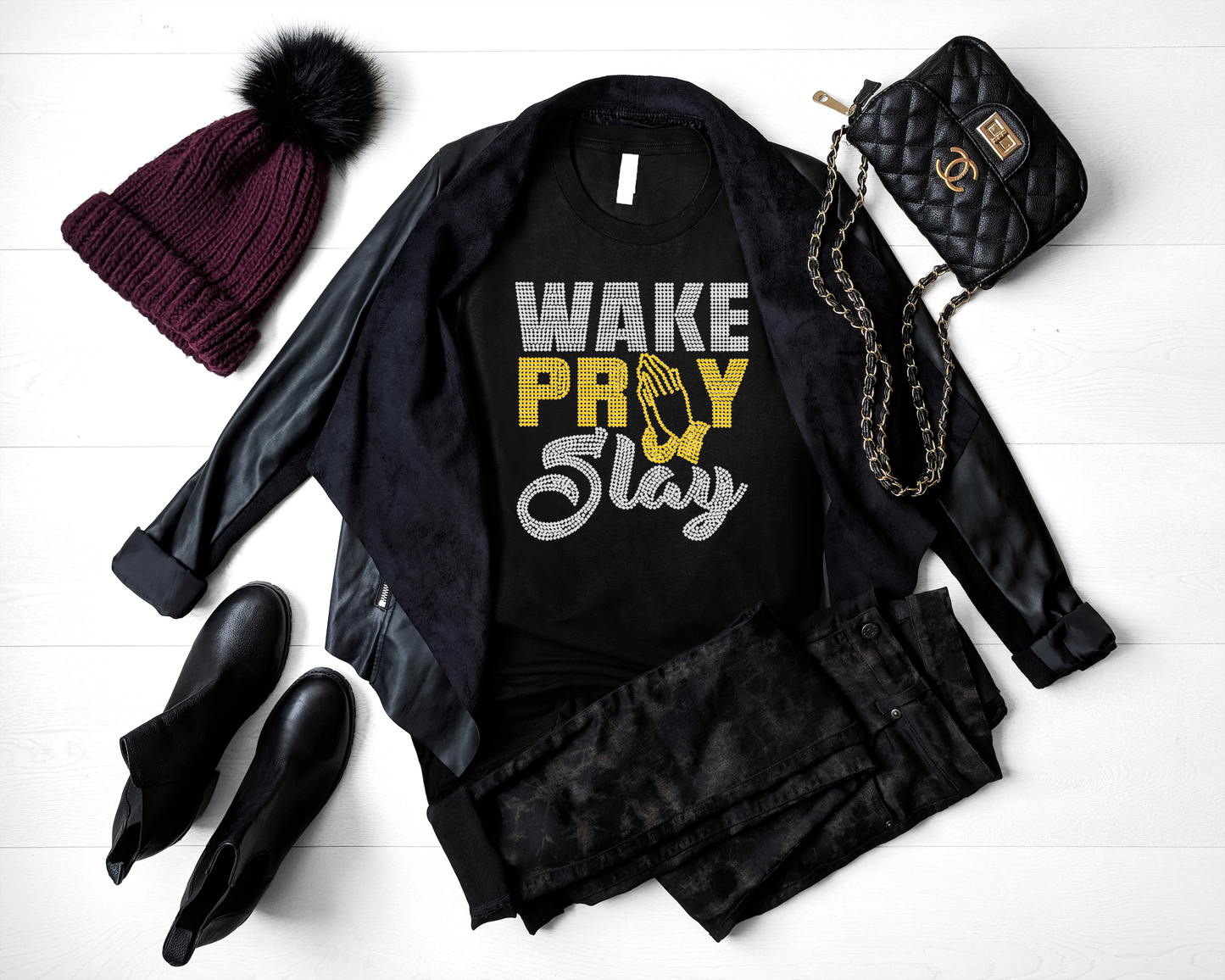 Wake Pray Slay Rhinestone T-Shirt