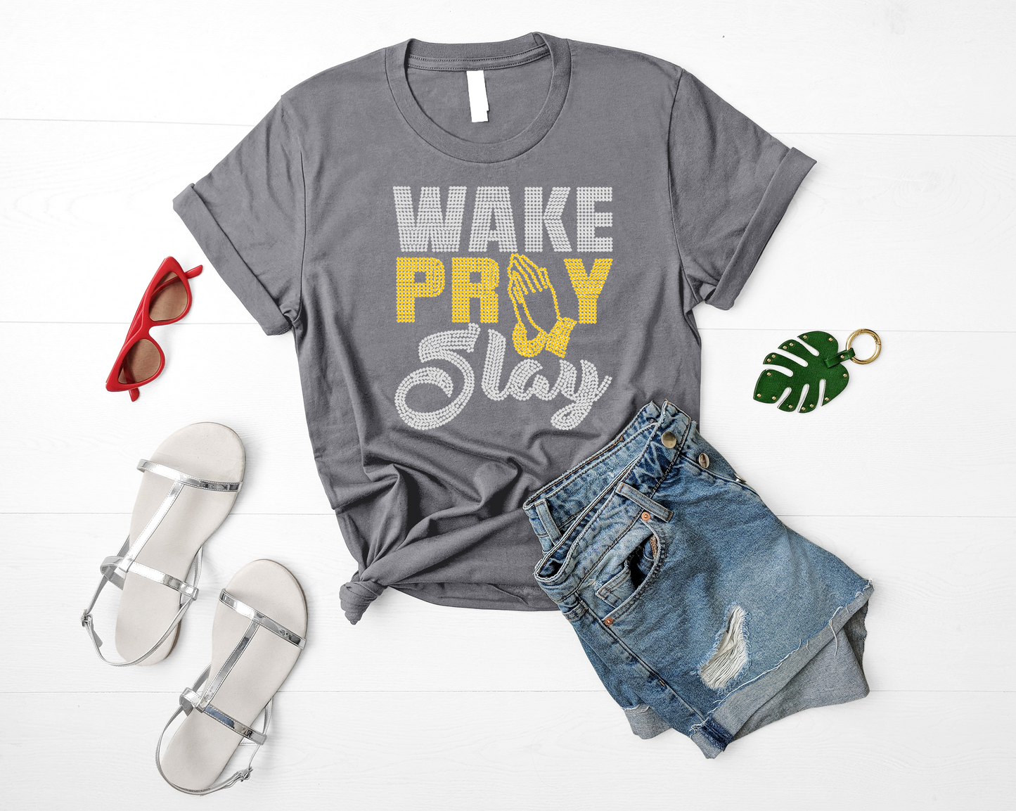 Wake Pray Slay Rhinestone T-Shirt