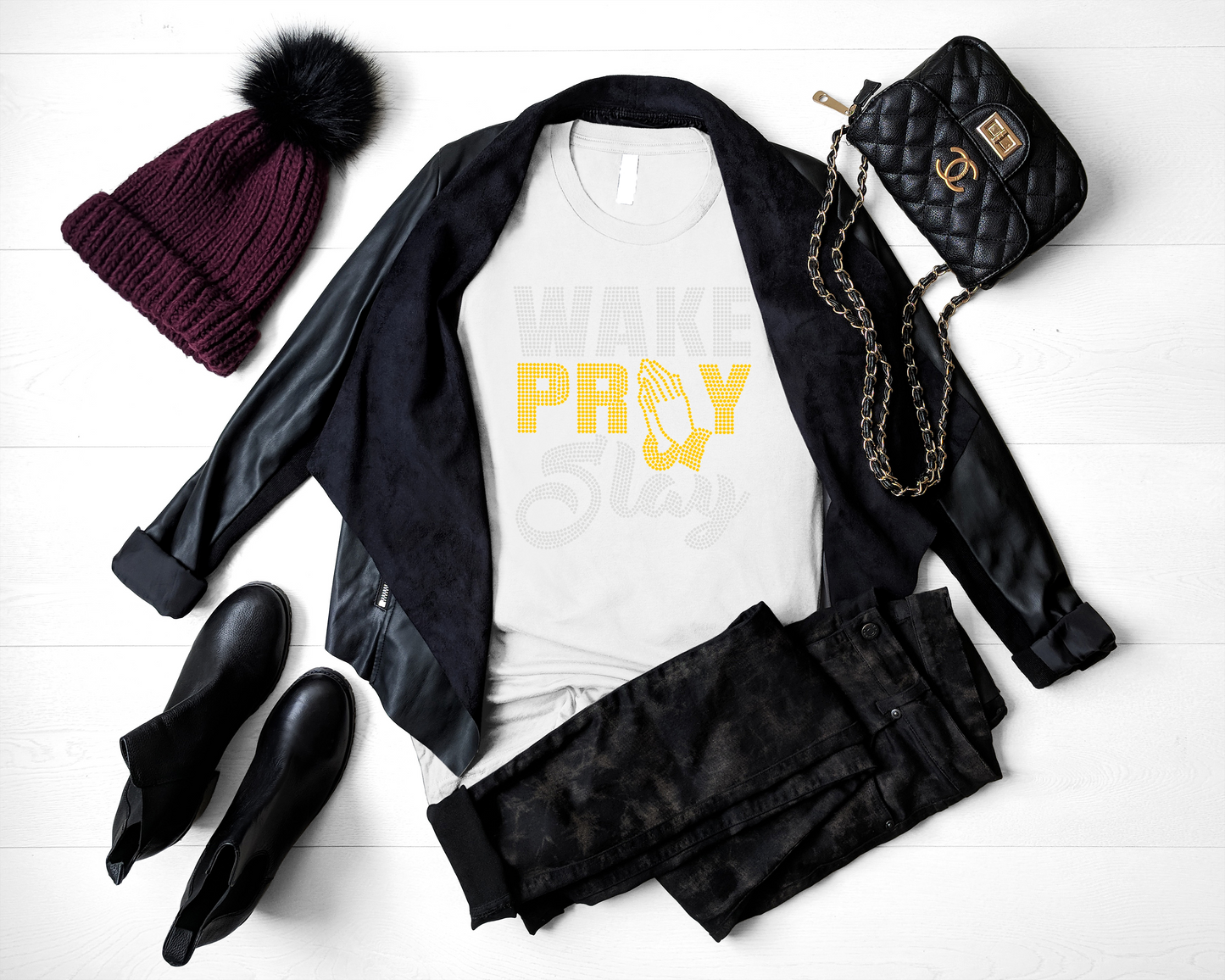 Wake Pray Slay Rhinestone T-Shirt