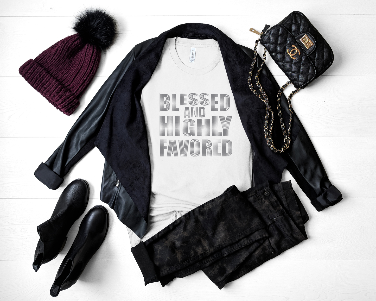 Blessed and Highly Favored Rhinestone T-Shirt (Pos Only)
