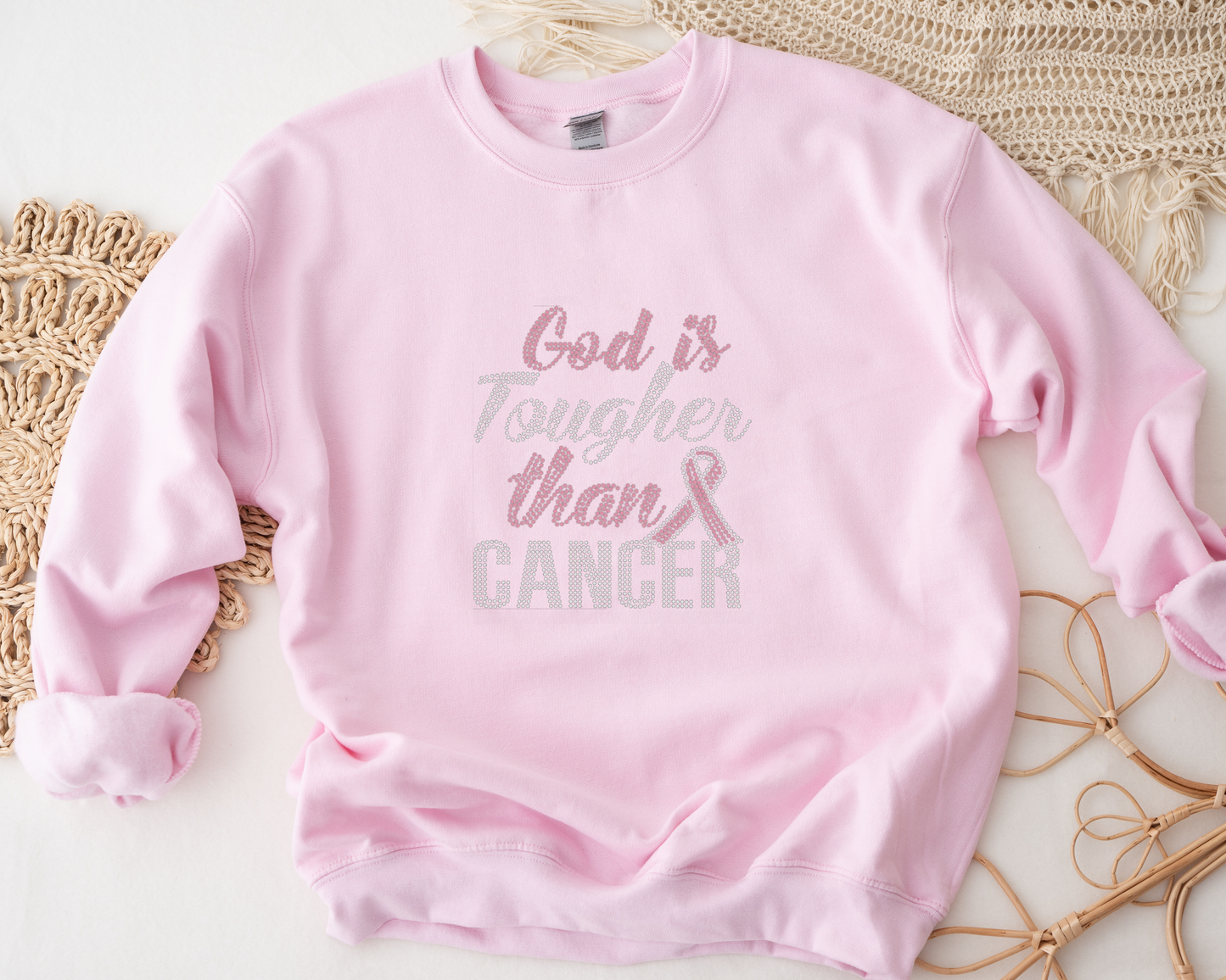 God is tougher than cancer Rhinestone hoodies/sweatshirts