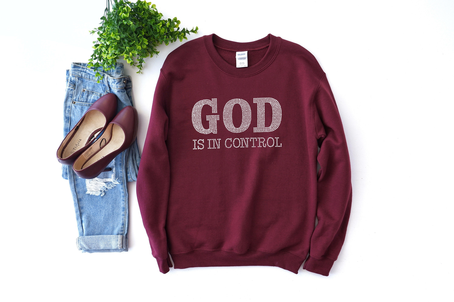 God is in Control Rhinestone hoodies/sweatshirts
