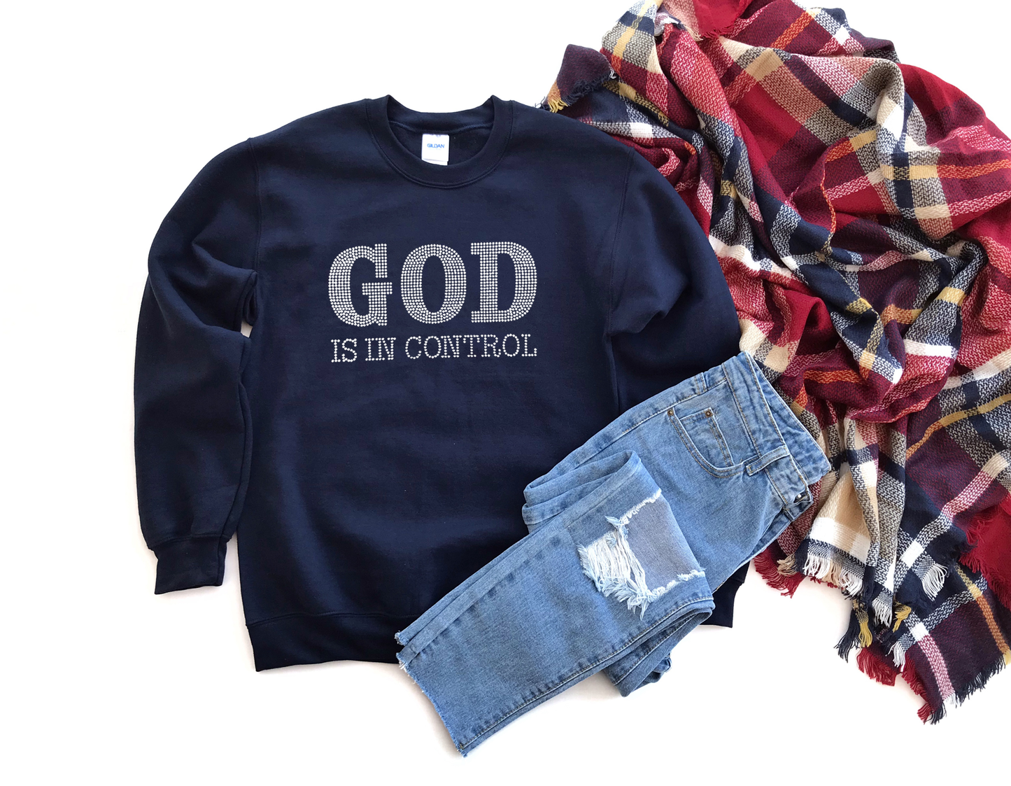 God is in Control Rhinestone hoodies/sweatshirts