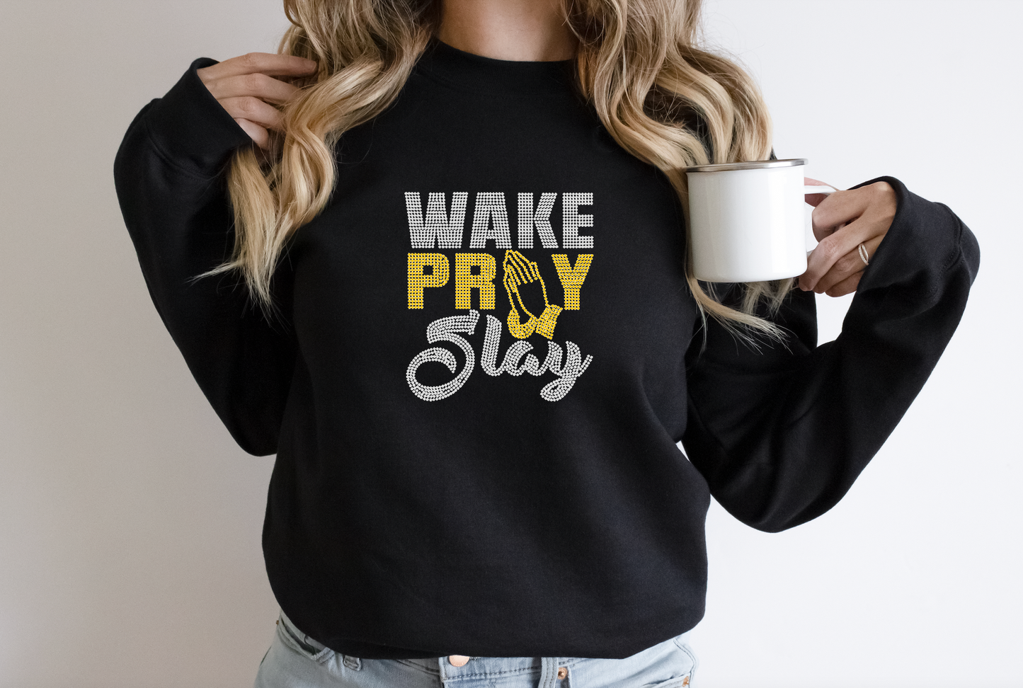 Wake Pray Slay Rhinestone hoodies/sweatshirts