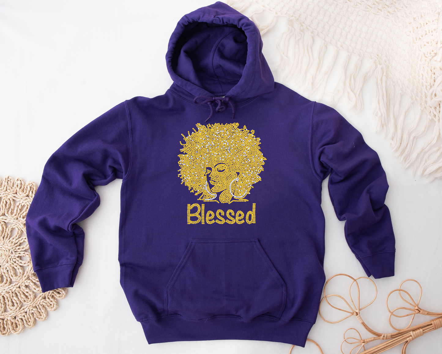 Afro blessed Rhinestone hoodies/sweatshirts