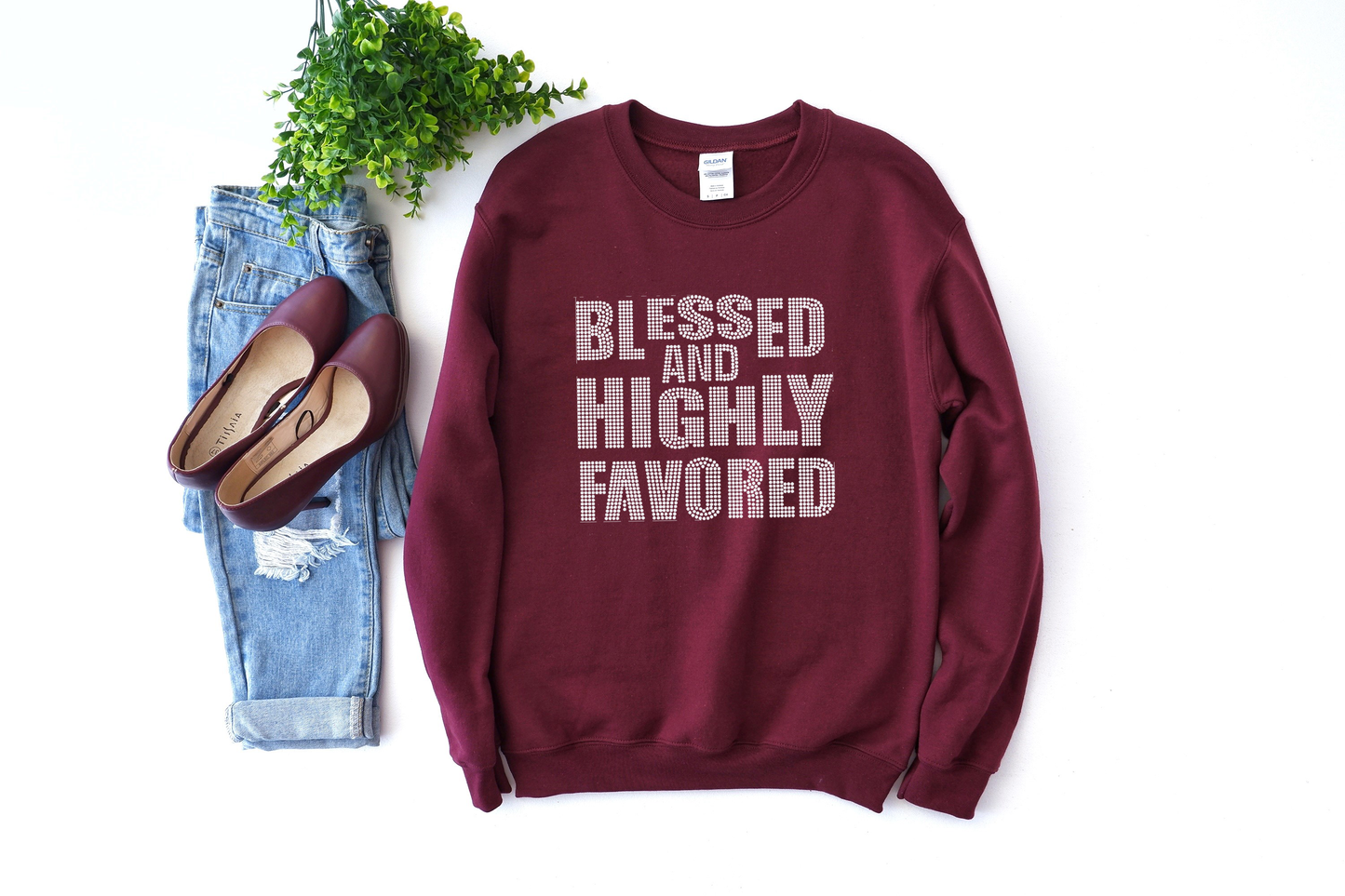 Blessed and Highly Favored Rhinestone hoodies/sweatshirts
