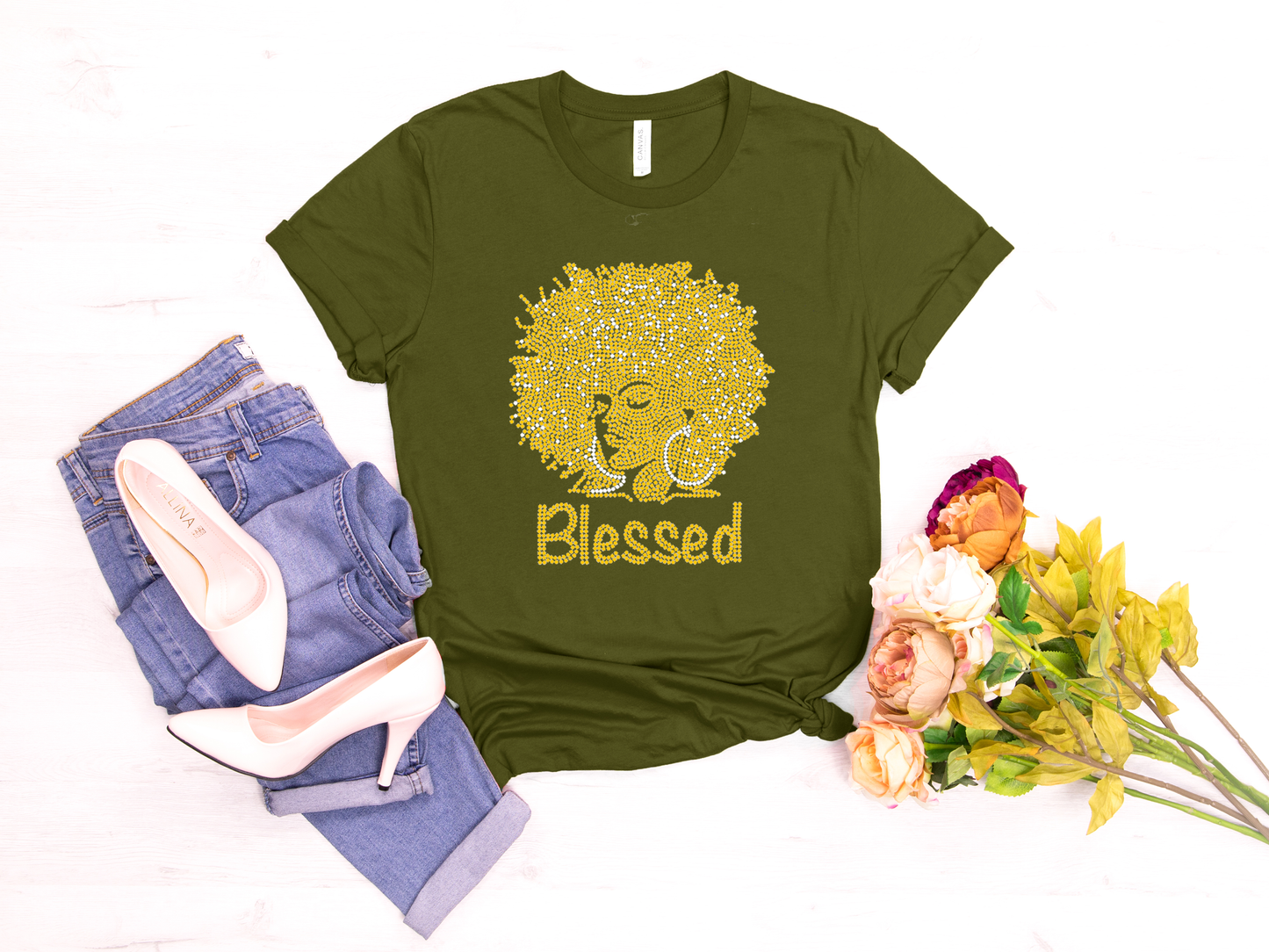 Afro blessed Rhinestone T-Shirt.