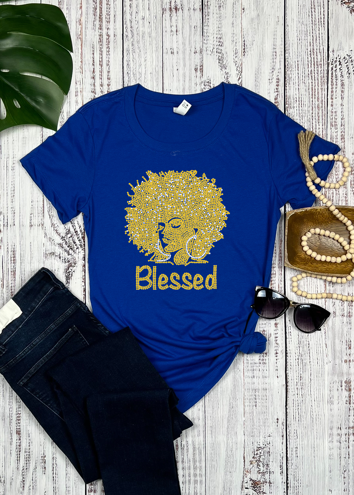 Afro blessed Rhinestone T-Shirt.