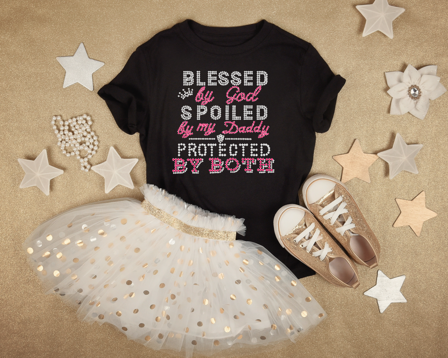 Blessed By God Spoiled By My Daddy Protected By Both Bling Kid Shirt