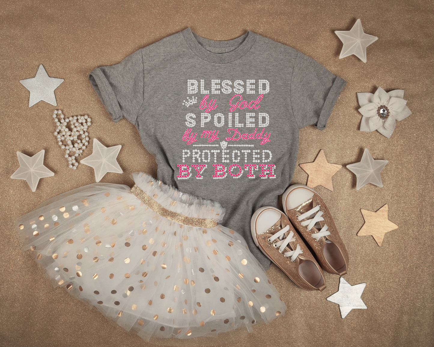 Blessed By God Spoiled By My Daddy Protected By Both Bling Kid Shirt