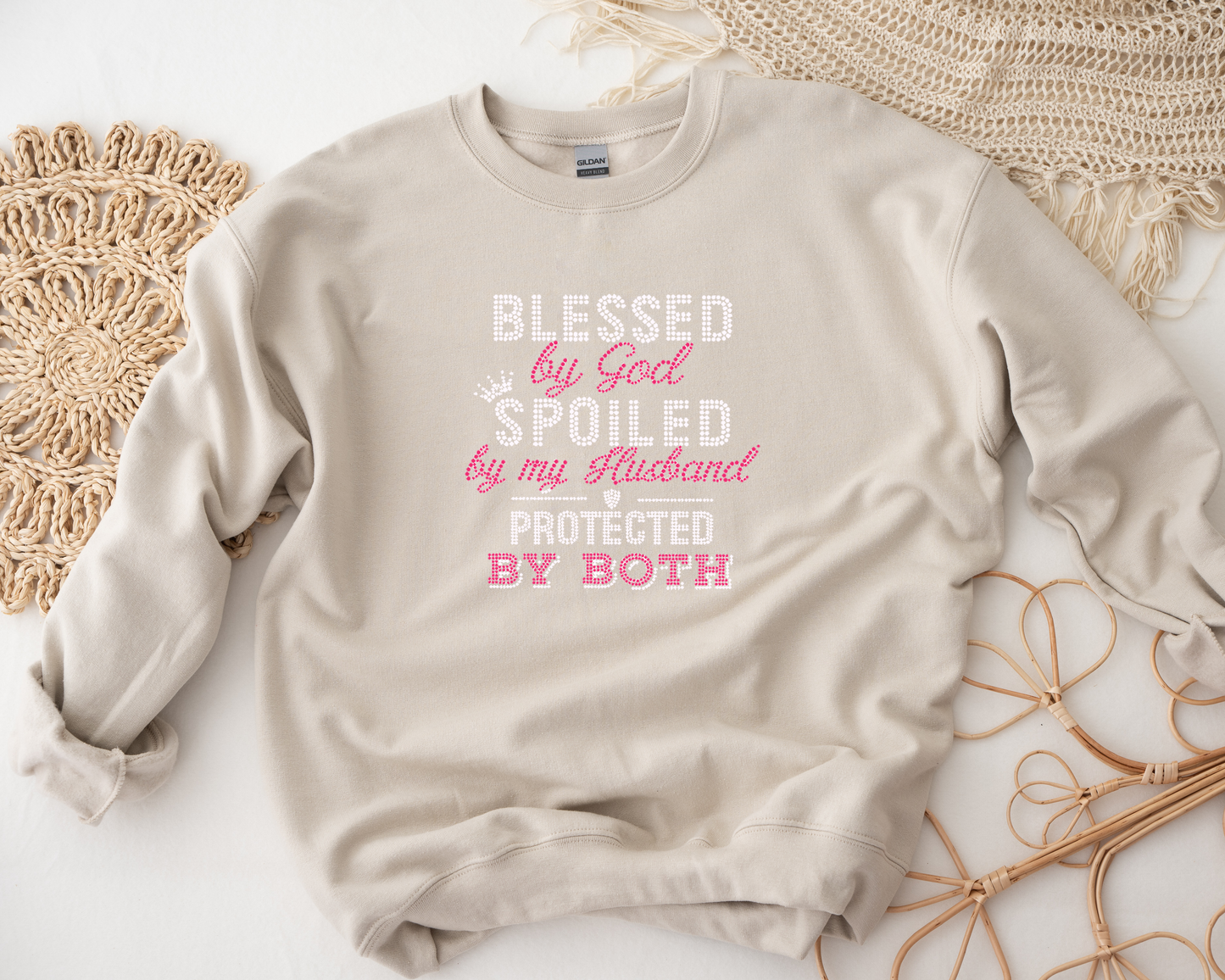 Blessed by God Spoiled by my Husband Rhinestone hoodies/sweatshirts